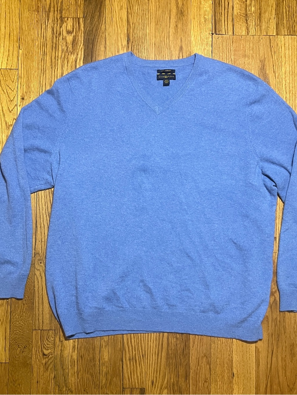 Mens Club Room V-Neck Blue 2-PLY Estate 100% Cashmere Pullover Sweater 2XL Prep